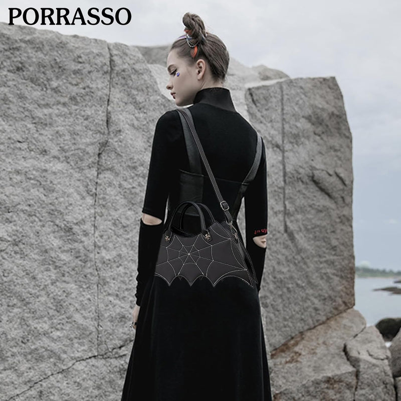 PORRASSO Mode Umhängetasche Damen Schultertasche Gothic Handtasche Fledermaus Flügel Crossbody Bag M