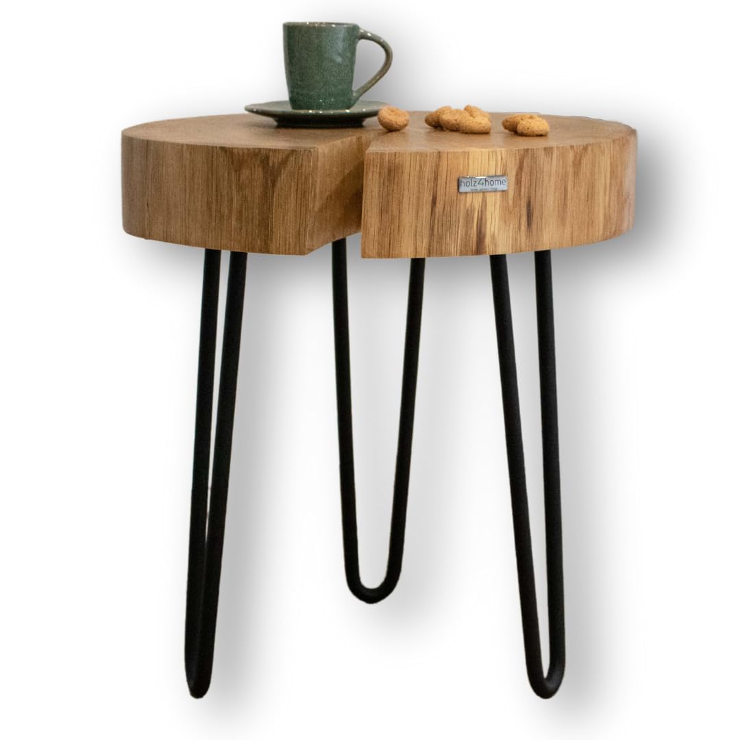 holz4home® Couchtisch mit massiver Baumscheibe aus Eiche | Baumkante | Baumstamm | Exklusives Loft D