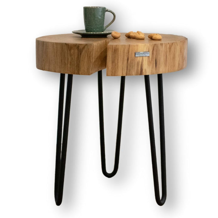 holz4home® Couchtisch mit massiver Baumscheibe aus Eiche | Baumkante | Baumstamm | Exklusives Loft D