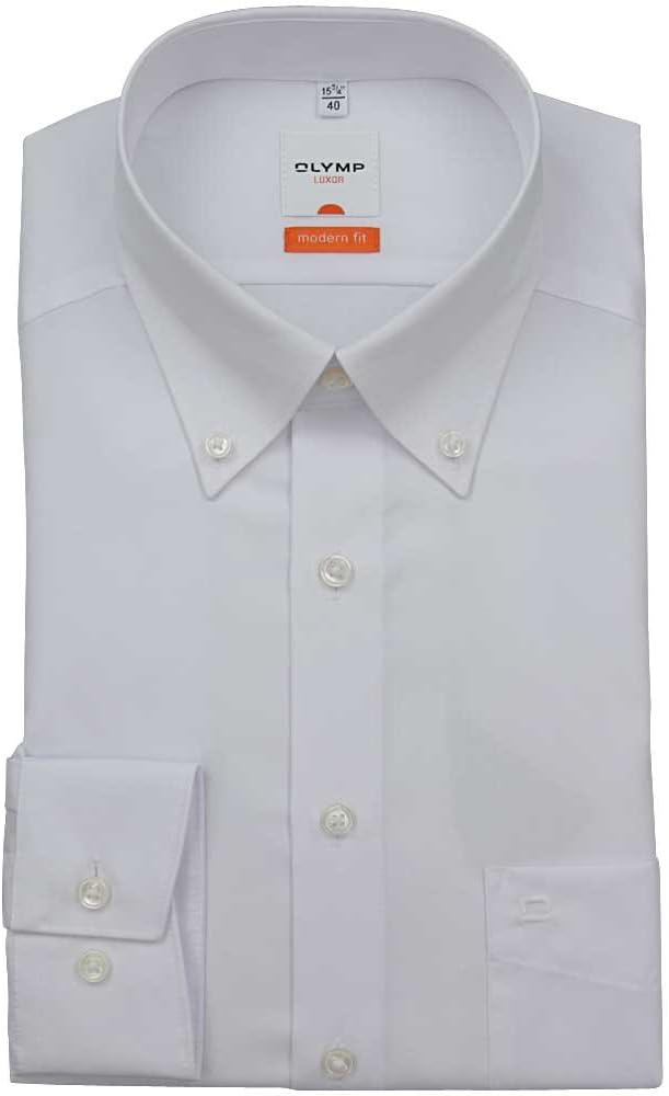 OLYMP Herren Businesshemd Langarm Luxor,Kariert,modern fit,Button-Down-Kragen 37 Weiss, 37 Weiss