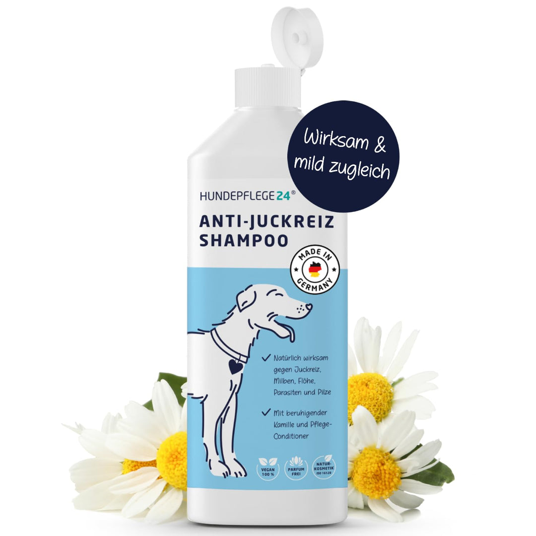 Natürliches Hundeshampoo gegen Juckreiz 3in1 - Mit Fellglanzformel und integriertem Conditioner - Un