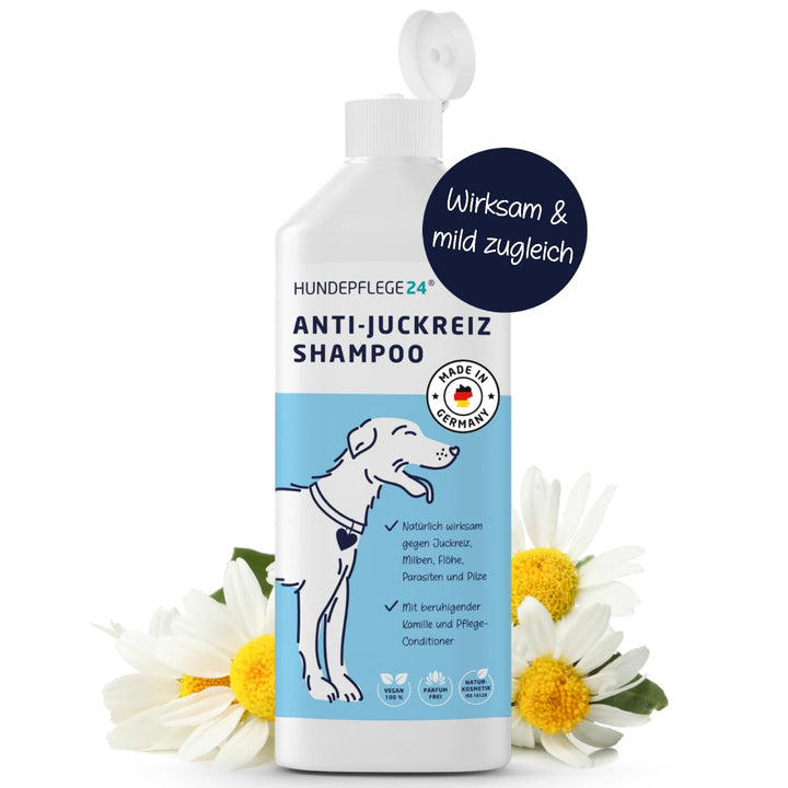 Natürliches Hundeshampoo gegen Juckreiz 3in1 - Mit Fellglanzformel und integriertem Conditioner - Un