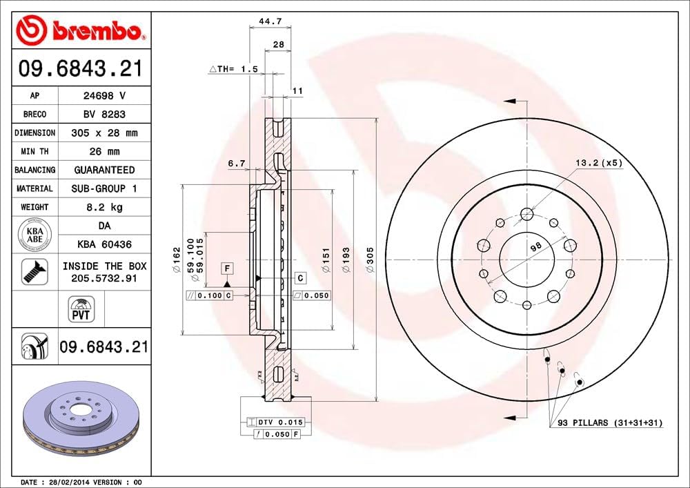 Brembo 09.6843.21 COATED DISC LINE Bremsscheibe - Paar