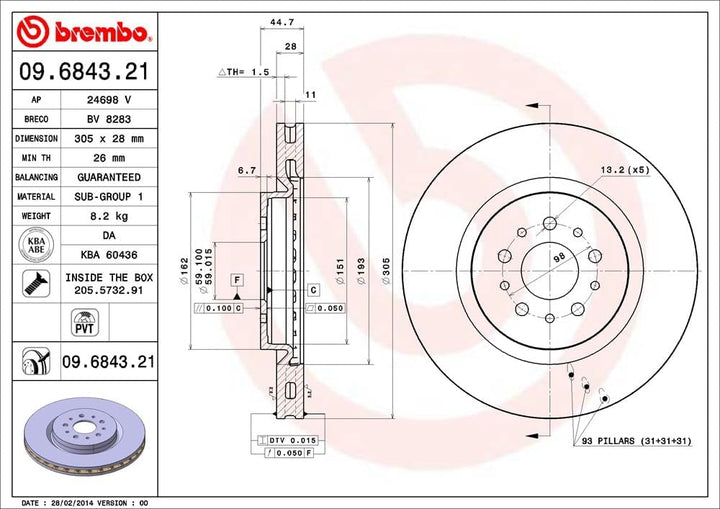 Brembo 09.6843.21 COATED DISC LINE Bremsscheibe - Paar