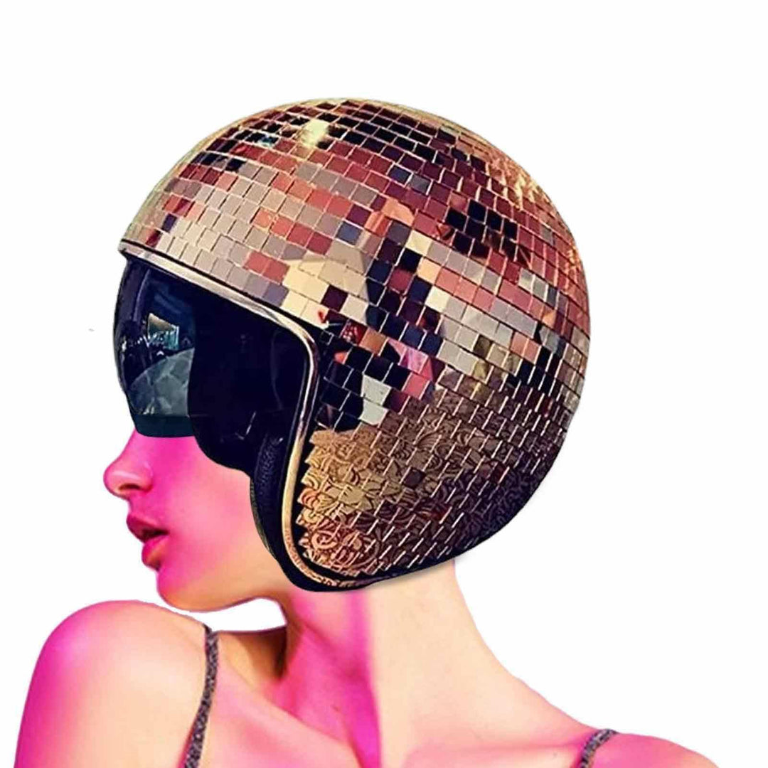 Aizuoni Discokugel-Hüte Disco-Helm, Klassische Disco-Kappe Mit Einziehbarem Sonnenschutz - DiscoKuge