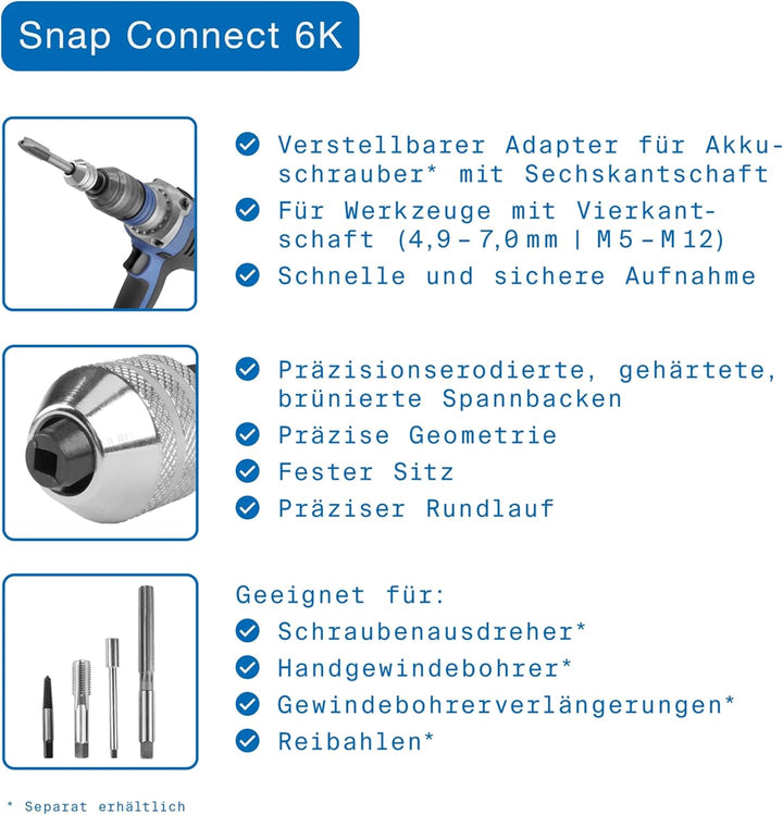 GSR Gewindeschneid Bohrfutter, Spannfutter, Werkzeughalter mit Sechskantschaft M5-M12, Zubehör für H