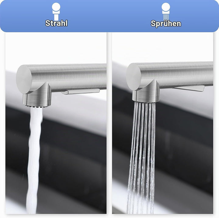 DAYONE Niederdruck Wasserhahn Küche Ausziehbar, Niederdruck Armatur Küche Ausziehbar 3 Anschlüsse, 2