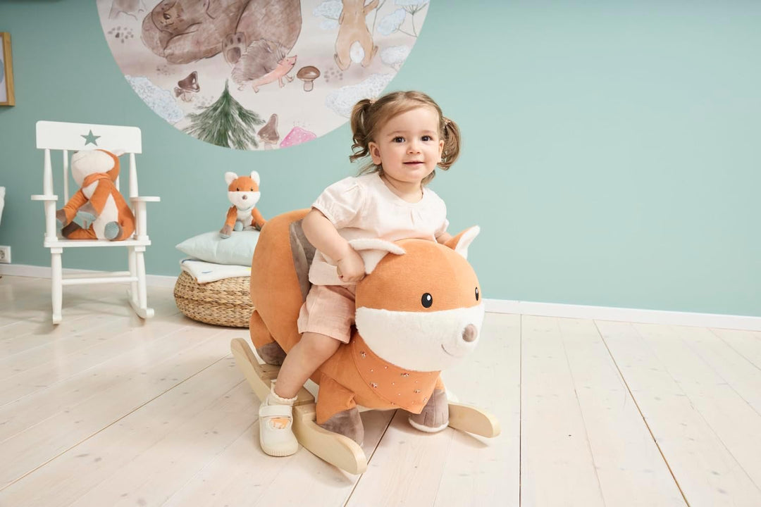 Sterntaler Schaukeltier Fuchs Filou - Schaukeltier aus Cord, Flausch & Holz - mit weicher Sitzfläche