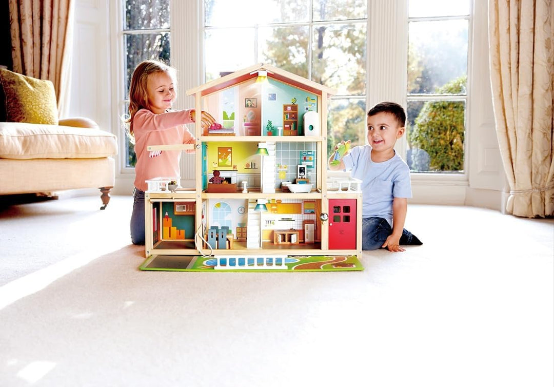 Puppen-Villa von Hape| Preisgekröntes Puppenhaus mit 10 Zimmern aus Holz ab 3 Jahren Puppen-Villa mi