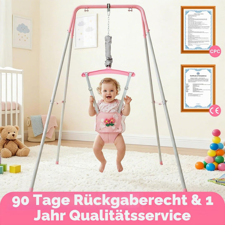 FUNLIO Baby-Hüpfsitz mit Ständer für 6–24 Monate, Hüpfsitz für drinnen und draussen, mit verstellbar