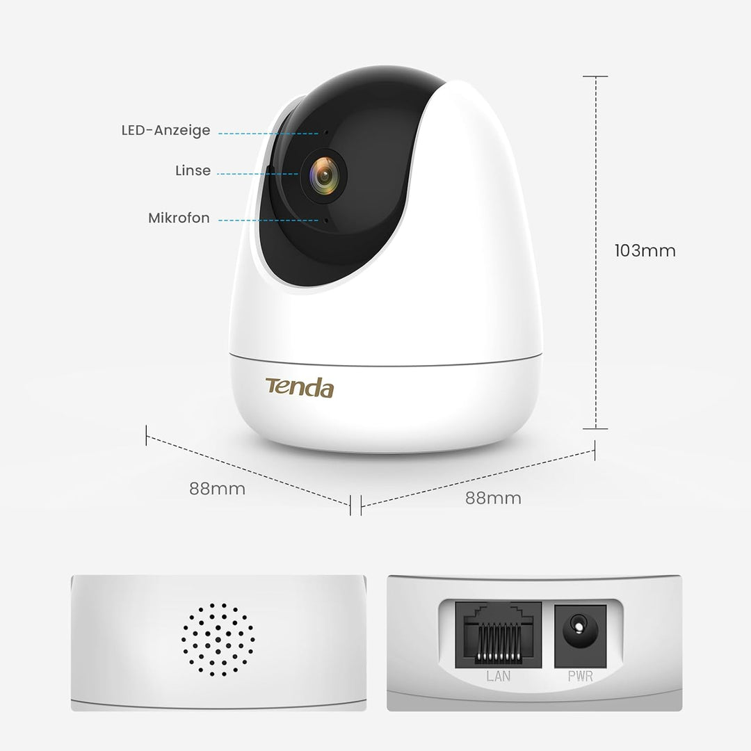 Tenda 2K+ 4MP Überwachungskamera Innen 360° schwenkbare IP Kamera mit 2-Wege-Audio, 2560 x 1440p Auf