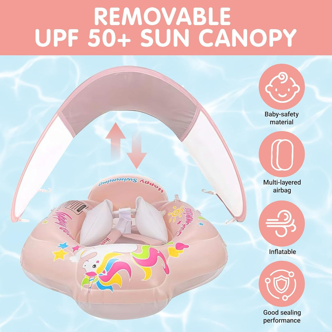 Aufblasbarer Baby Schwimmring, Swimming Float mit Baldachin und Sicherheitssitz, Niedliches Rosa Pfe