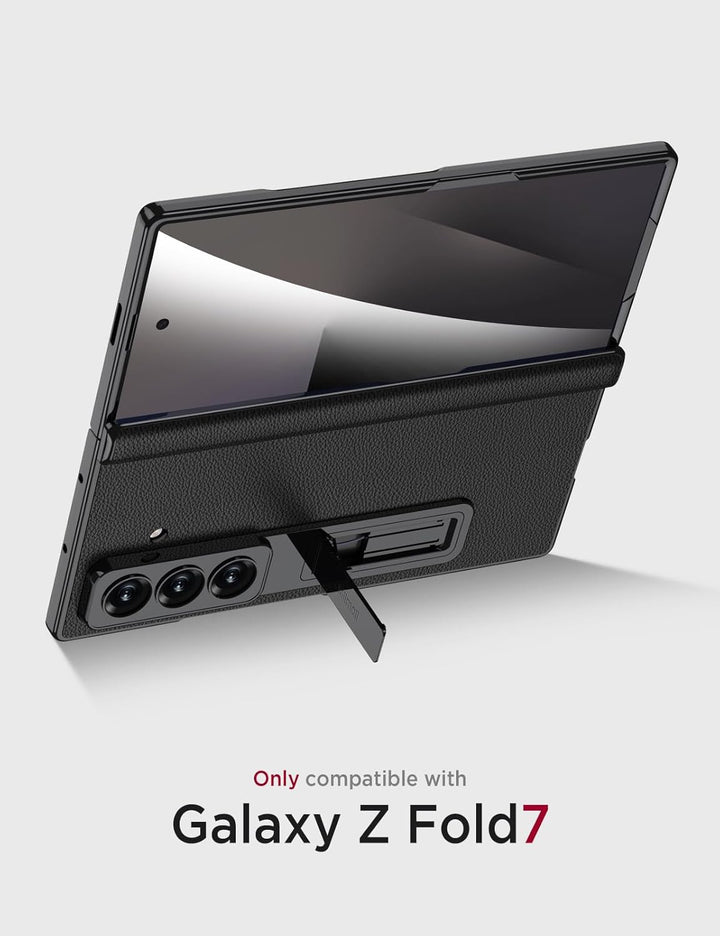 Miimall Lederhülle Kompatibel mit Samsung Galaxy Z Fold 7 Hülle mit Displayschutz+Scharnierschutz, S