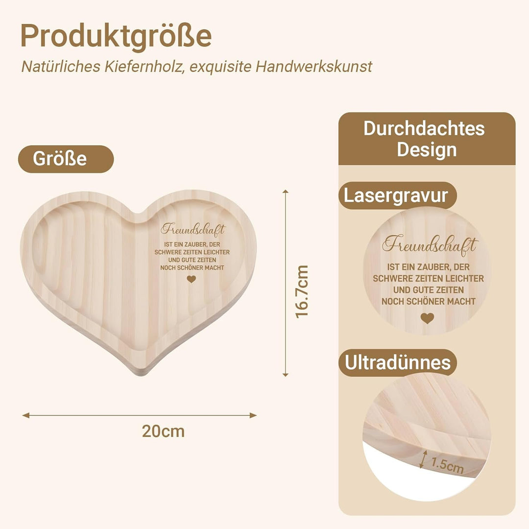 Geschenke für Freundin,Personalisierte Geschenke Freundin, Herzförmige Holz Tablett mit Personalisie
