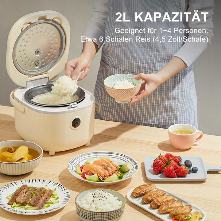 Bear Reiskocher 2L mit Dampfgarer, 6 Reiskochfunktionen mit braunem Reis, Dampf, Brei, Suppe, Vorein