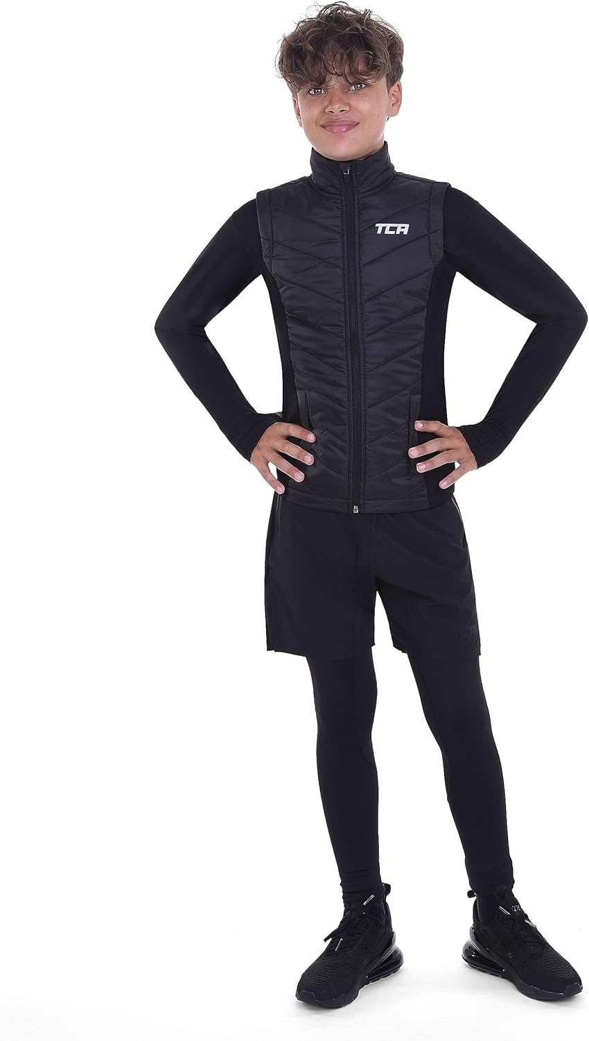 TCA Herren Excel Runner Leichte und gepolsterte Weste mit Reissverschlusstaschen S Schwarz, S Schwar