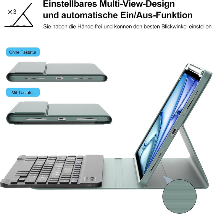 IVEOPPE Tastatur für iPad Air 11” M4 2026/M3 2025/M2 2024, Schutzhülle mit Stifthalter, Hülle mit Bl
