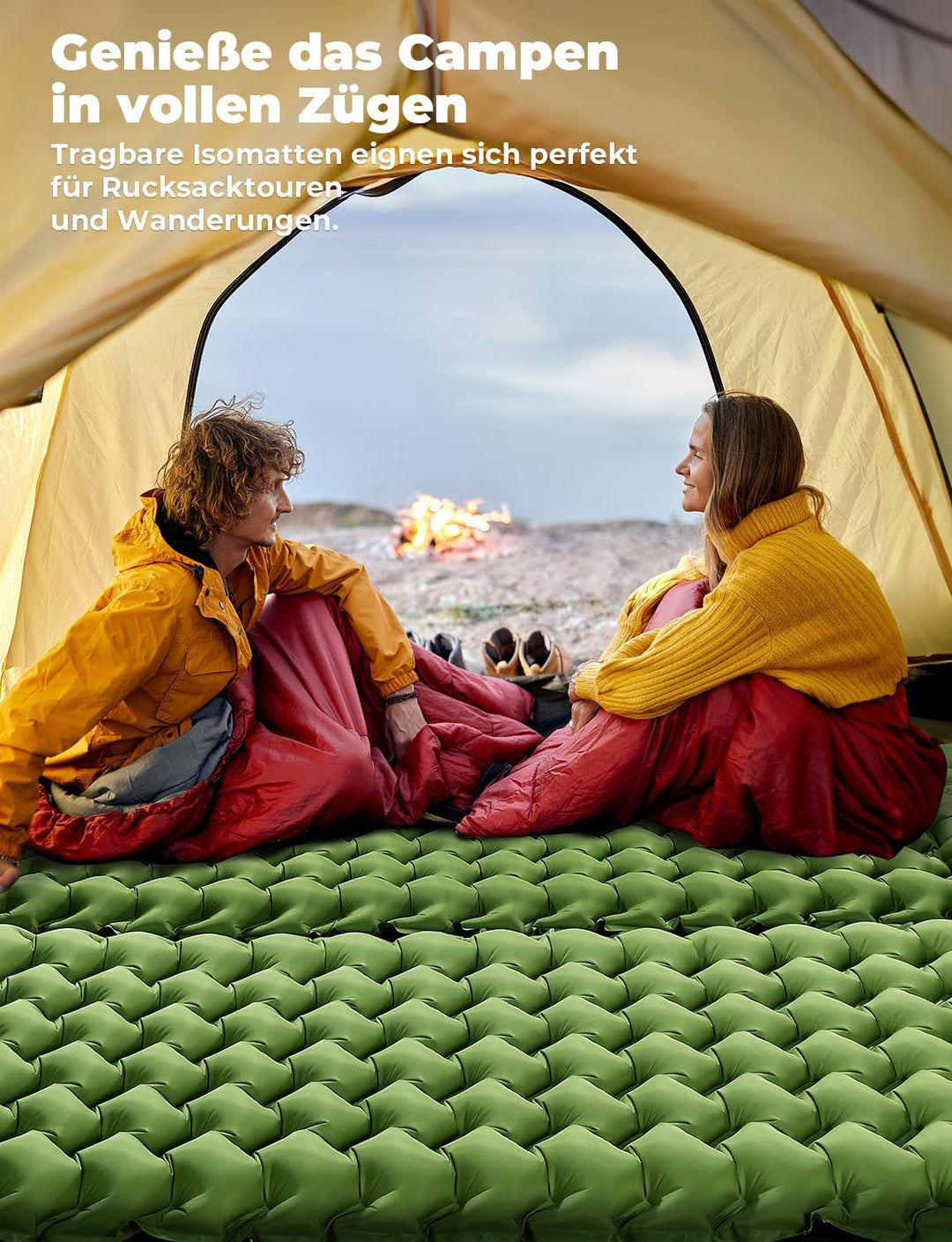 Glymnis Isomatte Camping Aufblasbare Luftmatratze mit Fusspresse Pumpe und Kissen, Wasserdicht Luftm