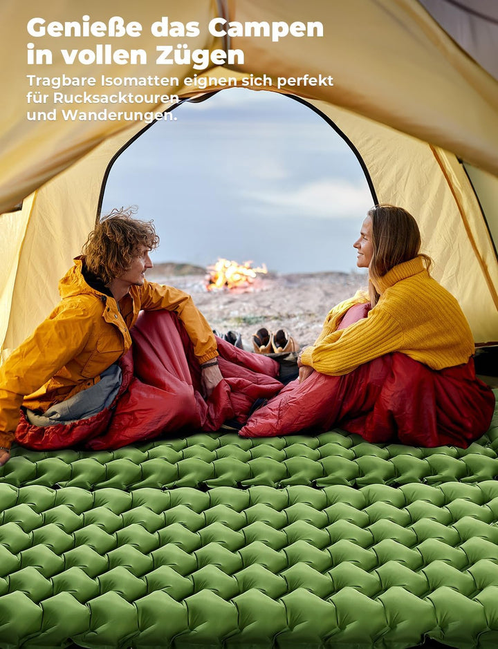 Glymnis Isomatte Camping Aufblasbare Luftmatratze mit Fusspresse Pumpe und Kissen, Wasserdicht Luftm