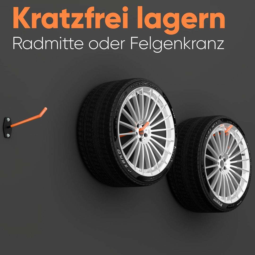 𝗗𝗢𝗥𝗙𝗘𝗥 Reifen Halterung Wand I 4er Set Wandhalterung Autoreifen und Felgen inkl. Deutschen Marken-Dü