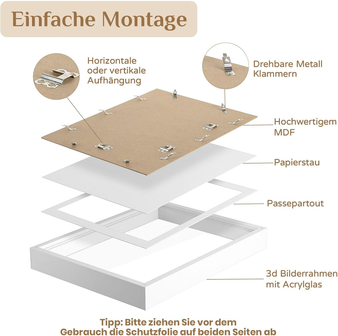 3d Bilderrahmen zum Befüllen für Gegenstände Geschenk: 3 cm Tiefer Rahmen 30x40 Weiss für Brautstrau