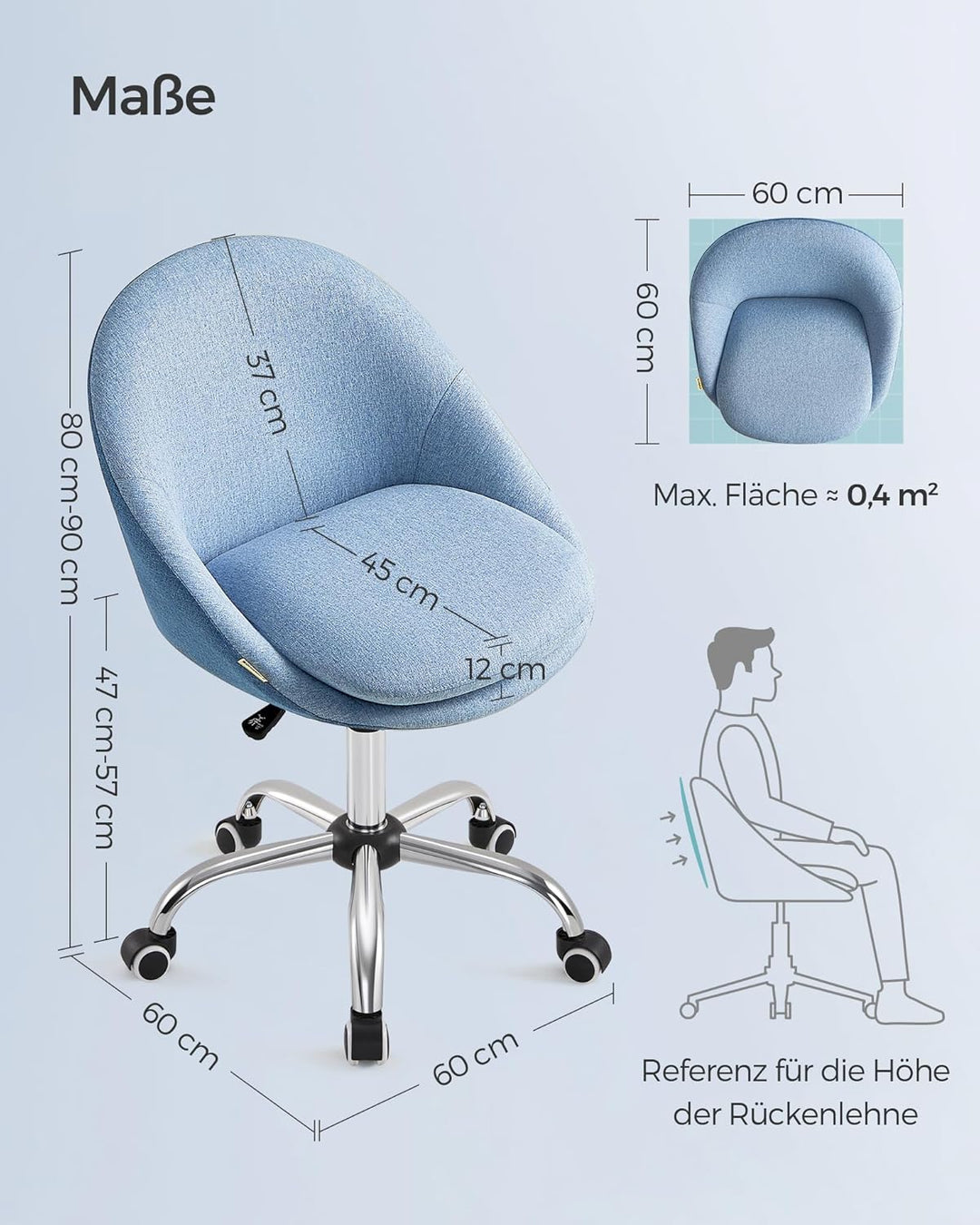 SONGMICS Homeoffice Stuhl, Drehstuhl, Schreibtischstuhl, Schaumstoffpolsterung, höhenverstellbar, fü