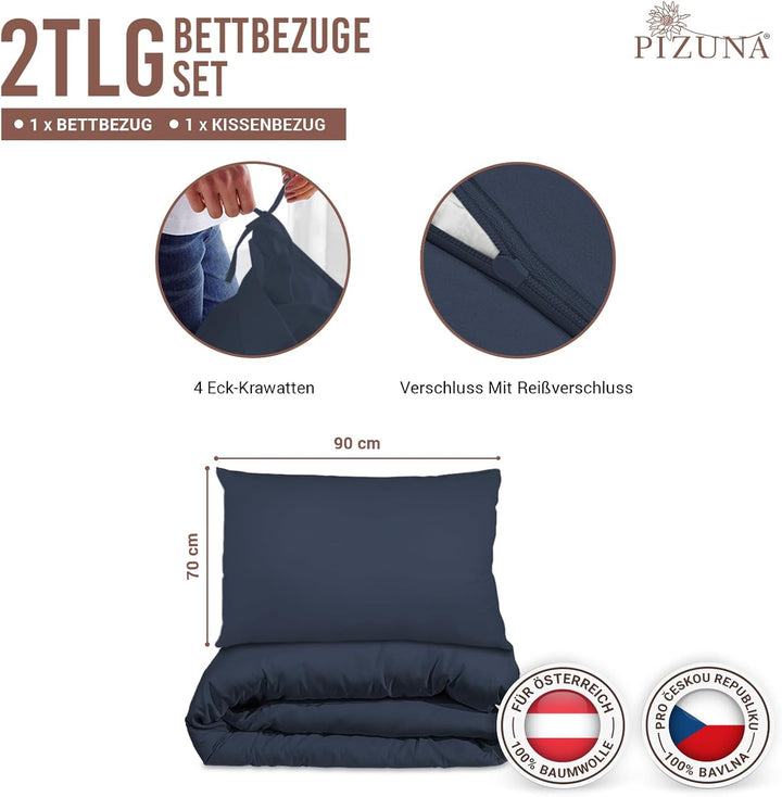 Pizuna 400 Fadenzahl aus Baumwolle Bettwäsche Dunkelblau, 100% Langstaple Baumwolle Bettbezug und Ki