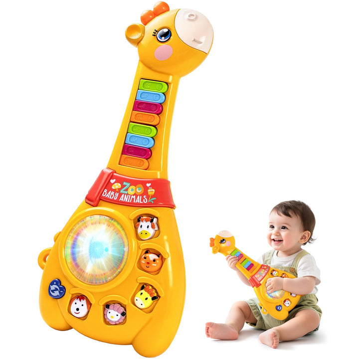 Baby Musikspielzeug Gitarre ab 1 Jahr mit Tiergeräuschen und Licht Montessori Lernspielzeug für Jung
