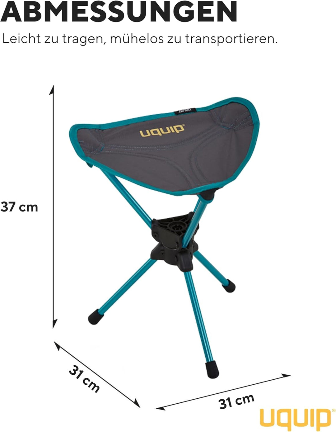 Uquip Three Sixty Leichtgewichts Dreibeinhocker mit innovativem 360° Drehgelenk, Grau, Grau