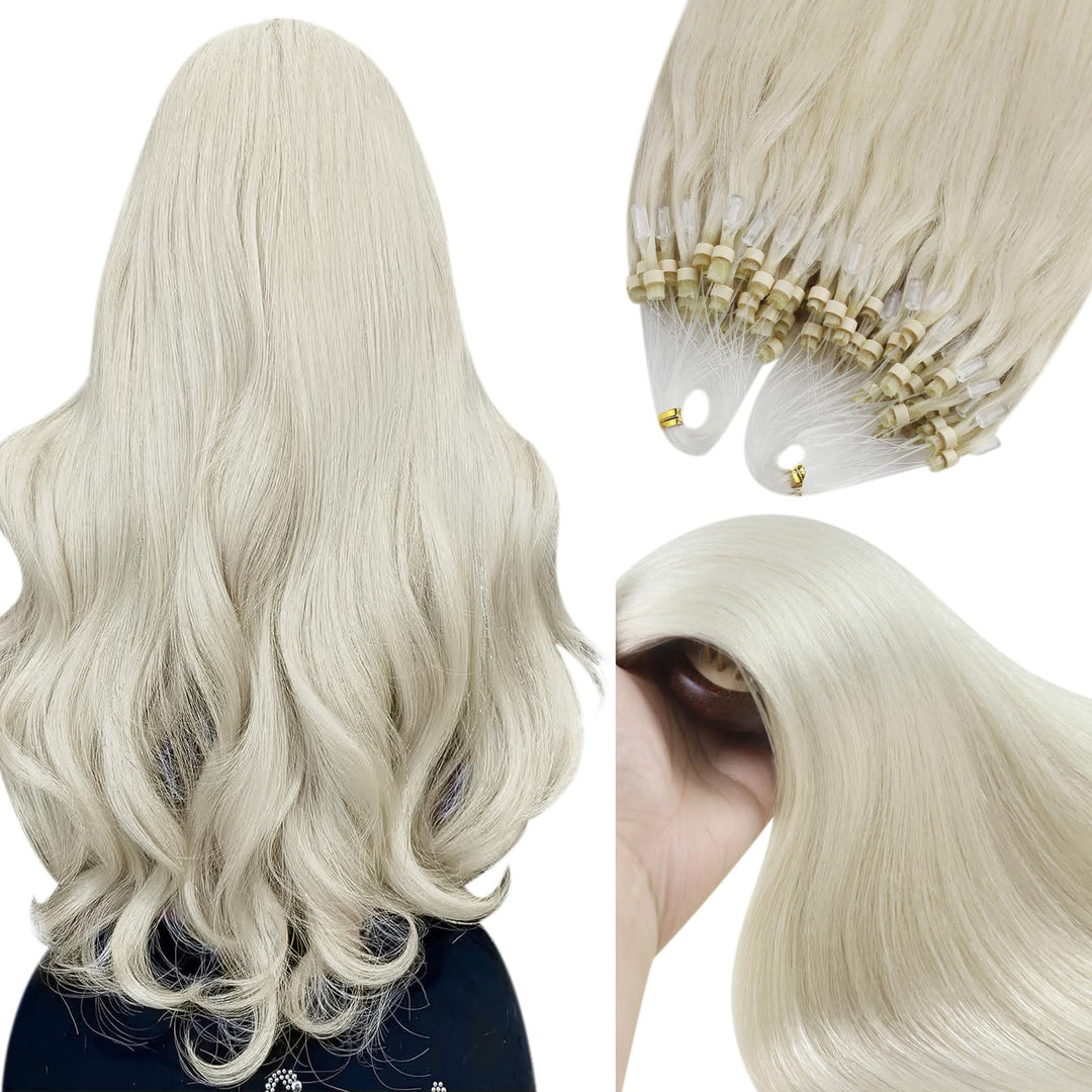 YoungSee Microring Extensions Echthaar 1g Blond Microring Extensions Platinblond Microring Hair Exte