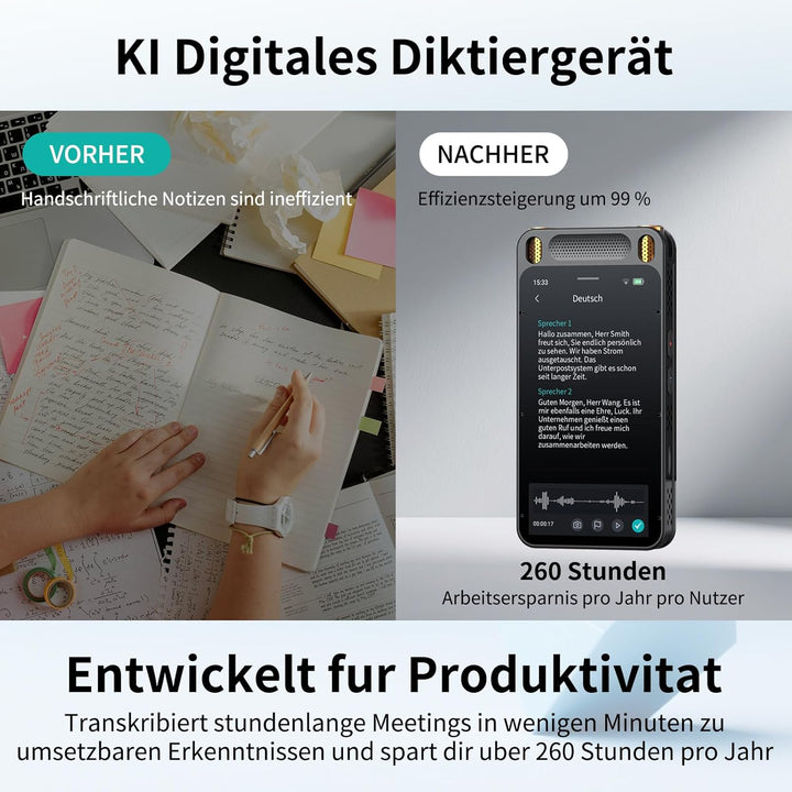 Note AI Digitales Diktiergerät Mit Wiedergabefunktion,Voice Recorder Unterstützung Kostenlose Transk