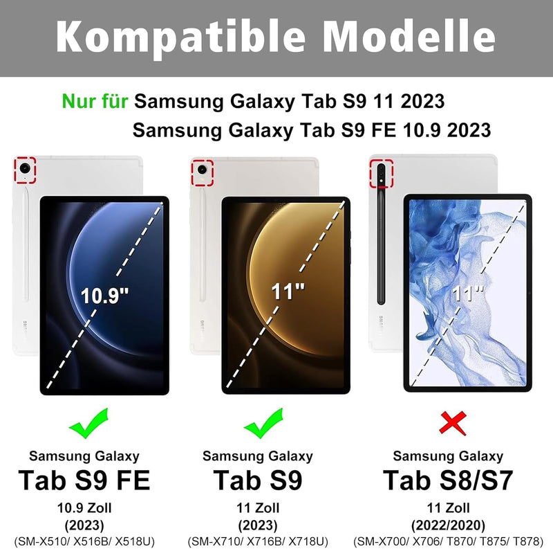 Tastatur Hülle für Samsung Tab S9 FE 10.9 Zoll(SM-X510/SM-X516B/SM-X518U)/Tab S9 11 Zoll 2023 Tablet