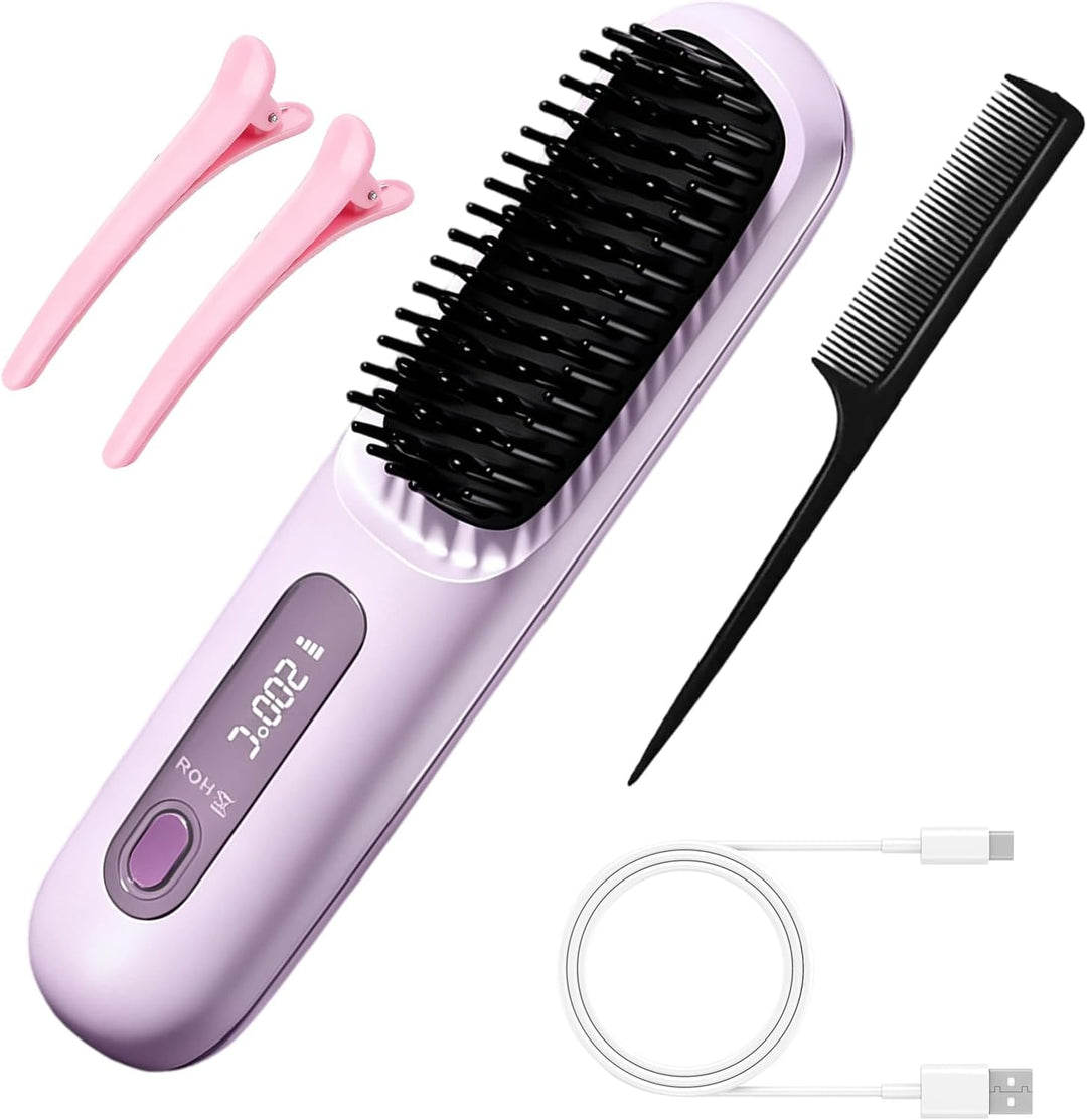 Stylingbürste für Kurze Haare, Glättbürste Kabellos mit Ionen-Technologie, Haarbürste Elektrisch geg