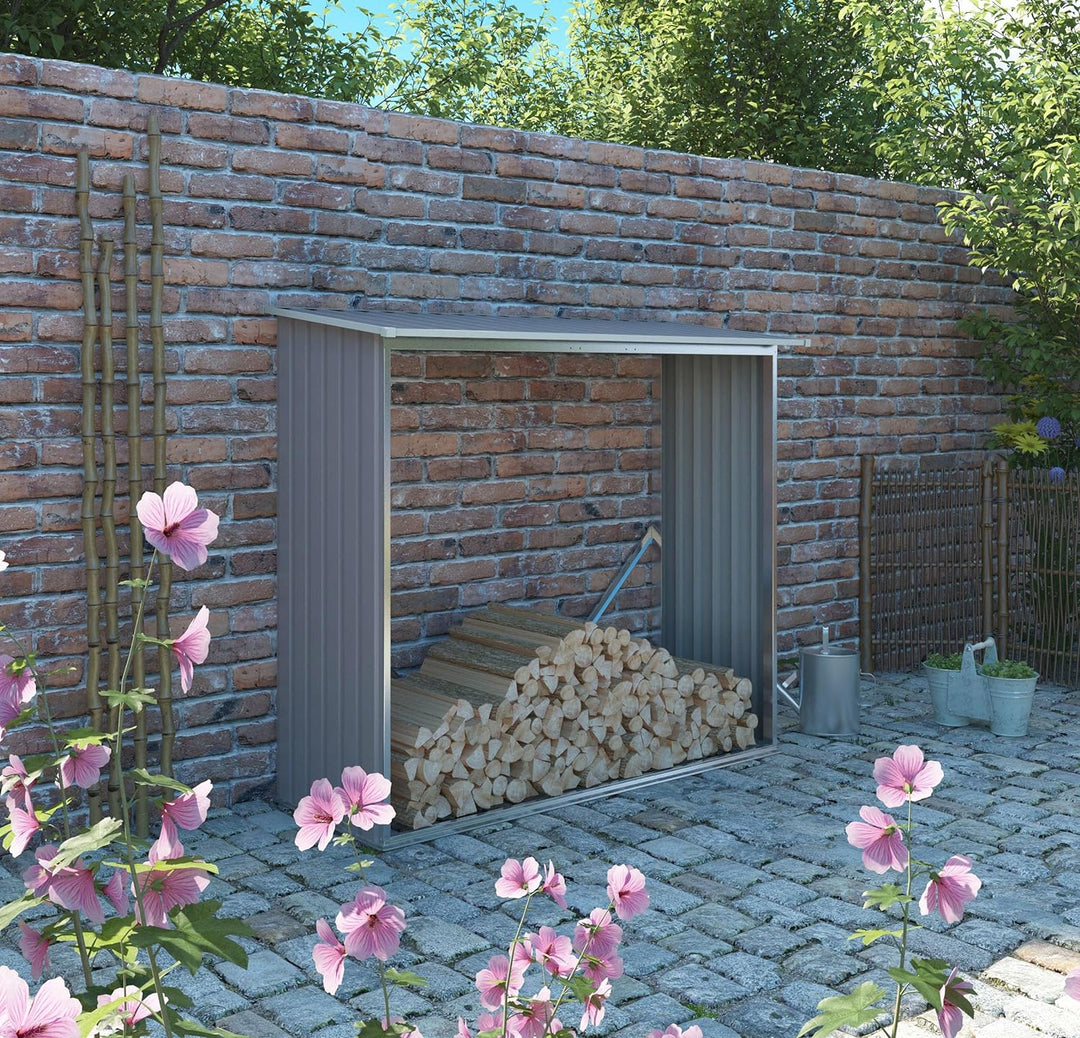 G21 Unterstand für Holz Woh 136-182 x 75 cm Grau Schuppen Holzschuppen, Gartenhäuser, Garten