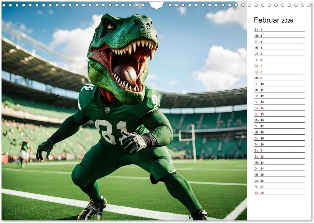 Sportlicher T-Rex - Mit Fun durch das Jahr (Wandkalender 2026 DIN A3 quer), CALVENDO Monatskalender: