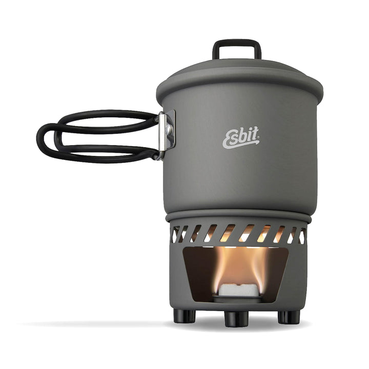 Esbit Trockenbrennstoffkochset - Outdoor Camping Kocher 585 ml mit Aluminium Topf - klappbare Griffe