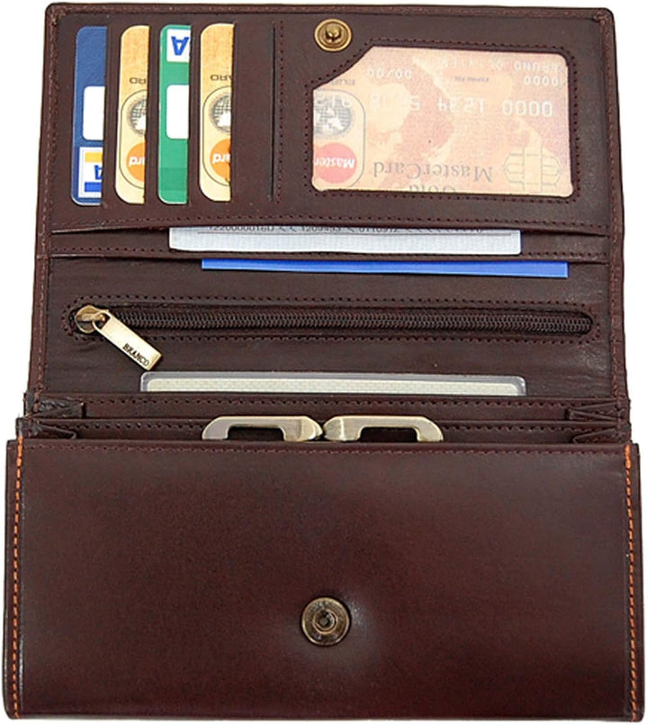 GoBago Branco Elegante Damen Geldbörse Leder Portemonnaie Geldbeutel mit Bügelverschluss (Cognac), C