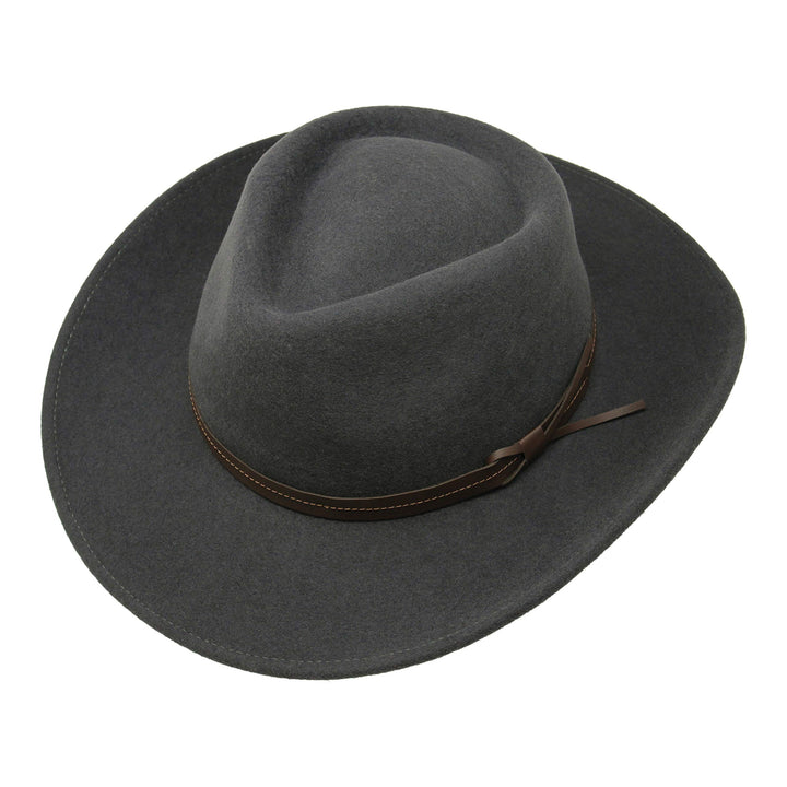 Hardy - Leichter Fedora Hut mit breiter Krempe und Lederband - 100% Wollfilz - Für die Reise knautsc