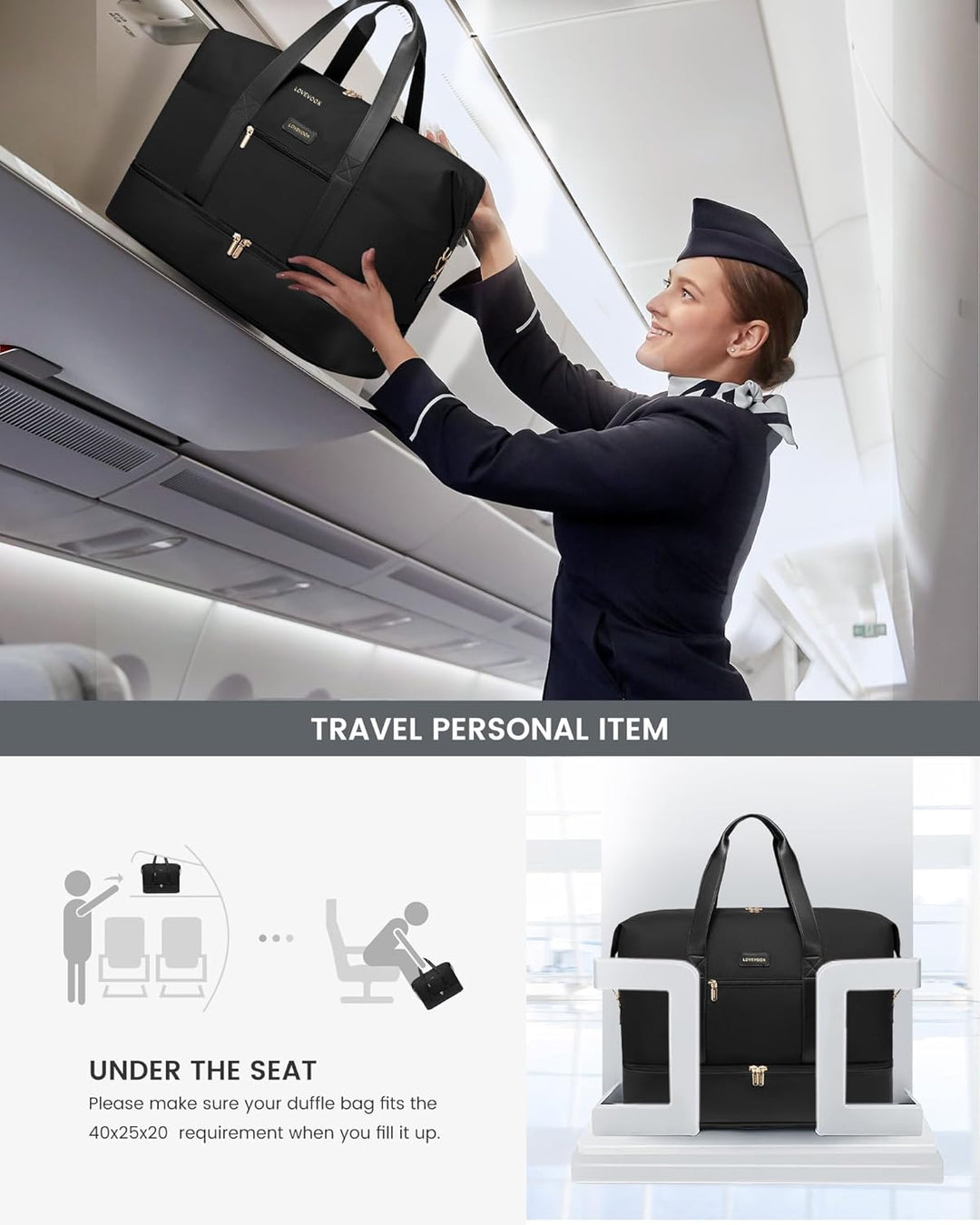 LOVEVOOK Handgepäck Tasche Für Flugzeug 40x20x25, Reisetasche Weekender Damen für Ryanair, Klein Spo