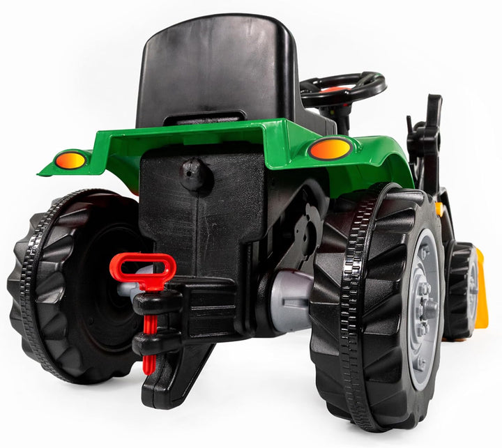 Lemodo Trettraktor grün mit Schaufel, Kindertraktor ab 3 Jahre, Verstellbarer Sitz, innenliegende Ke