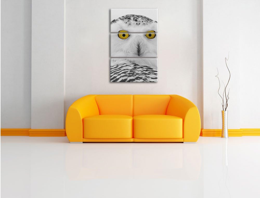 Pixxprint grosse Schnee Eule als Leinwandbild - Grösse: 3-Teilig (120x80cm) - Wandbild - Kunstdruck