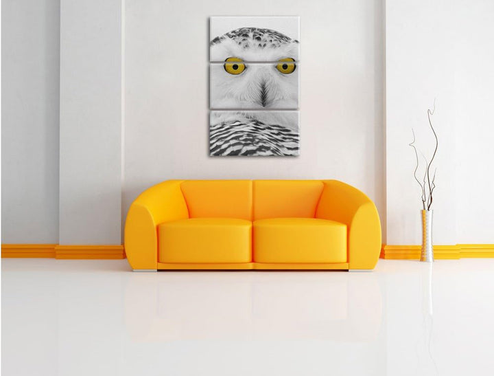 Pixxprint grosse Schnee Eule als Leinwandbild - Grösse: 3-Teilig (120x80cm) - Wandbild - Kunstdruck