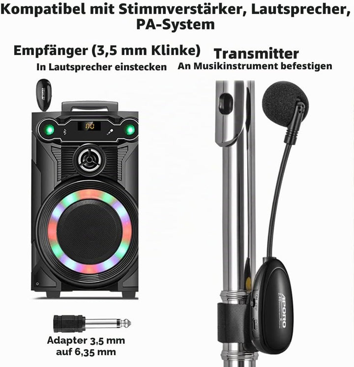 2.4G Drahtlos Flute Mikrofon Umbinden Musikinstrumente Mikrofon, Drahtloser Empfänger und Sender, fü