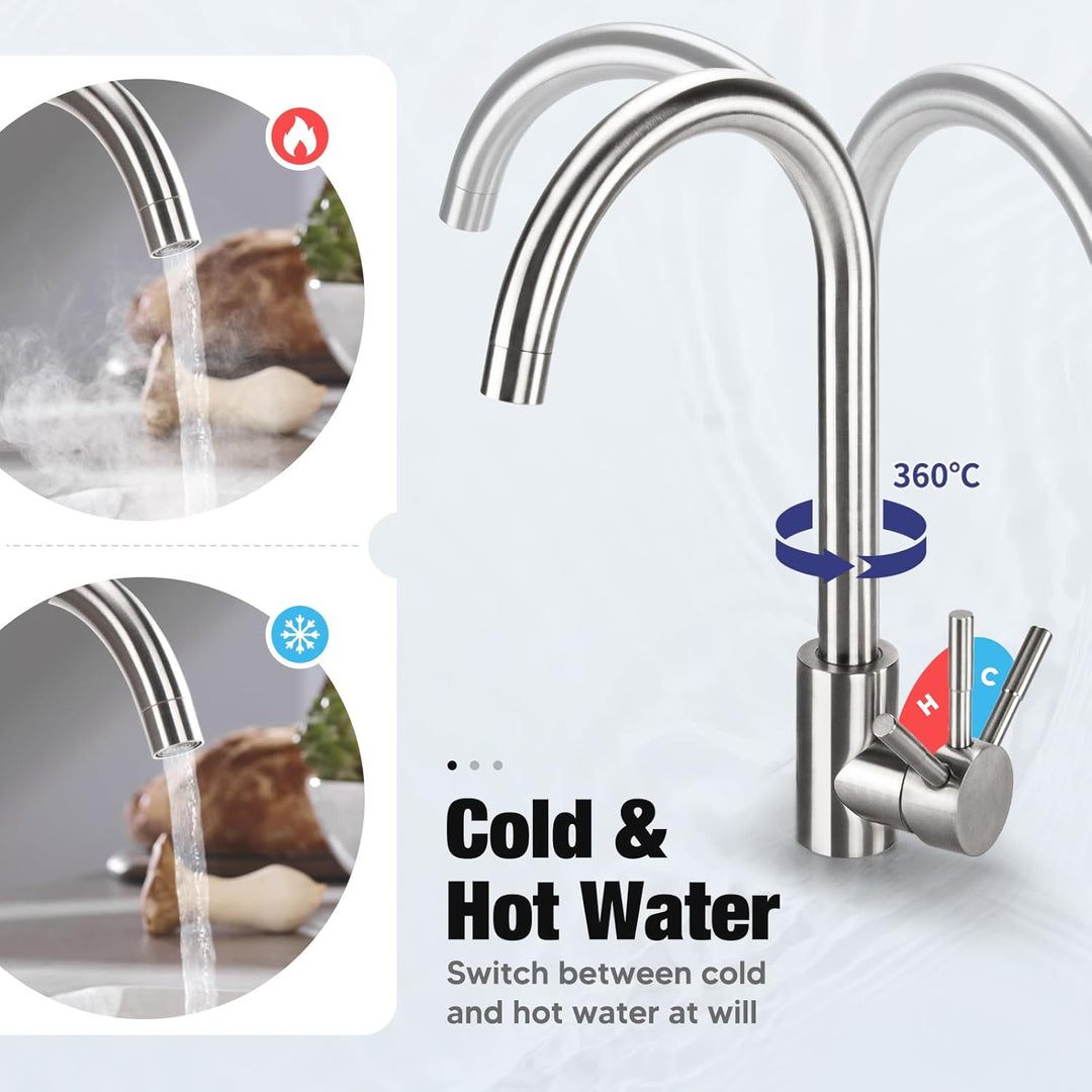 Wasserhahn Spültischarmatur Wasserhahn Küche 360° Drehbar Küchenarmatur aus Edelstah, Einstellbares