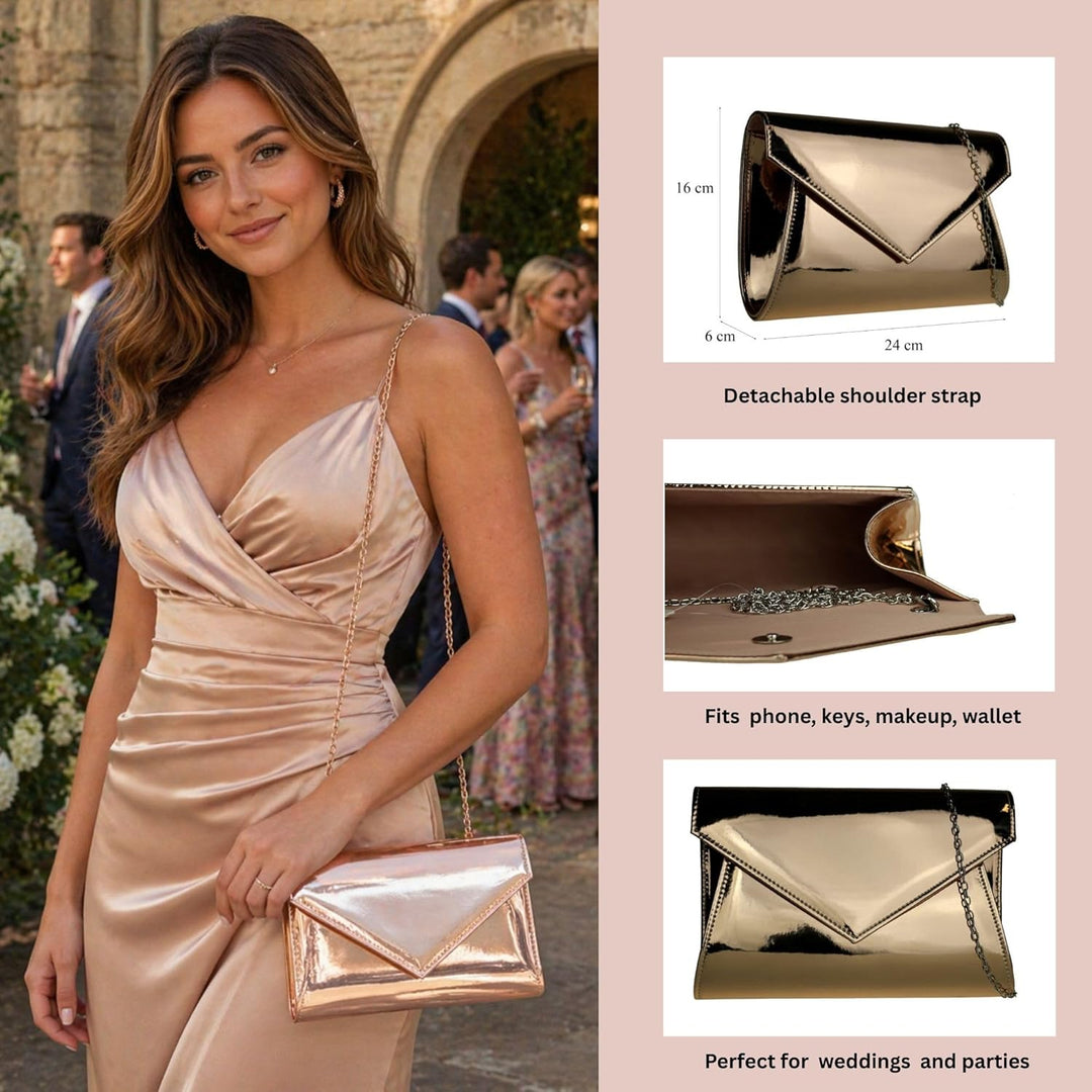 Girly Handbags Damen Clutch aus Kunstleder, glänzend Champagnerfarben, Champagnerfarben