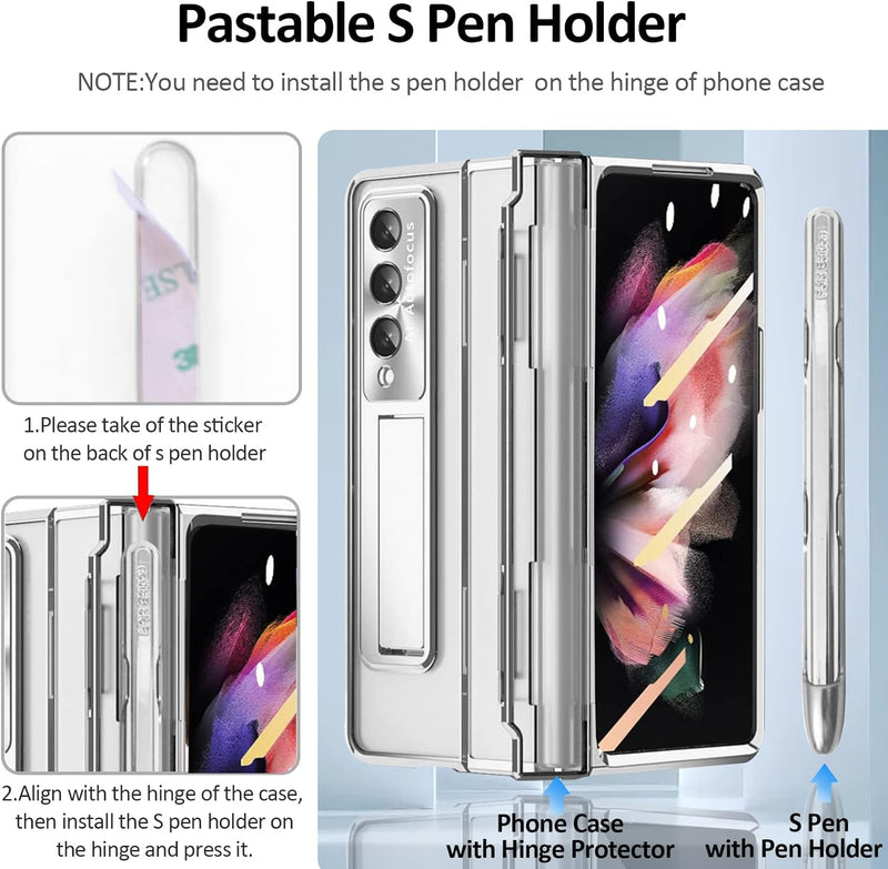 Miimall Handyhülle Kompatibel mit Samsung Galaxy Z Fold 3 Hülle mit S Pen, Transparent PC Schutzhüll