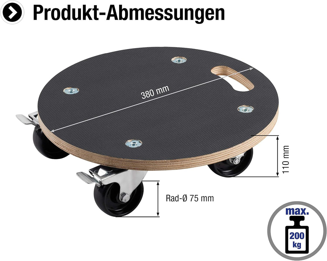 Metafranc Pflanzenroller Ø 380 mm - 200 kg Tragkraft - Siebdruckplatte - PA-Räder - Feststeller - Wa