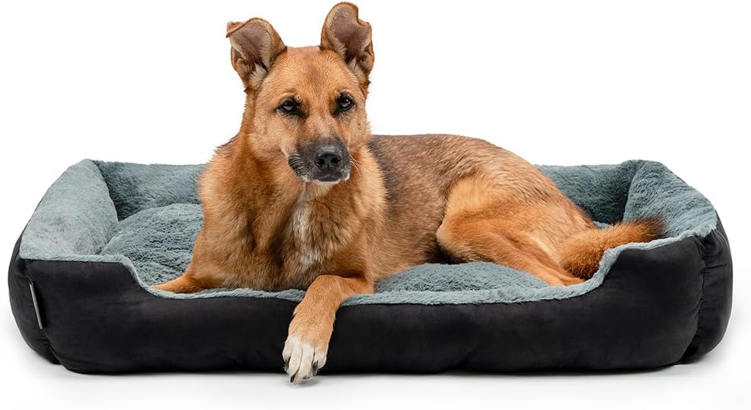 lionto Hundebett Hundekissen Hundekörbchen mit Wendekissen, (XL) 90x70 cm grau/schwarz L 90 x B 70 x