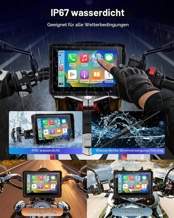 Jansite Motorrad Carplay Bildschirm Android Auto mit TPMS Reifendruckkontrollsystem, Motorrad Navi m