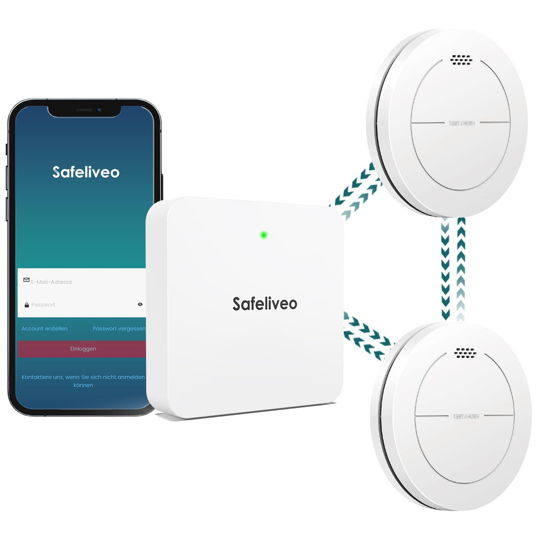Safeliveo Rauchmelder WLAN, Rauchmelder Vernetzt, Feuermelder 10 Jahre Batterie, Rauchmelder 2er Set